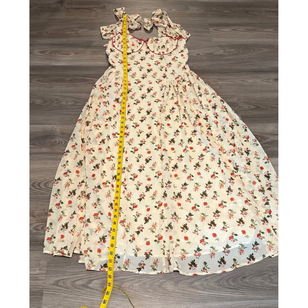 Vici Floral Chiffon Bustier Tie Shoulder Midi Dress Cream Red Rose size Large - Picture 10 of 10